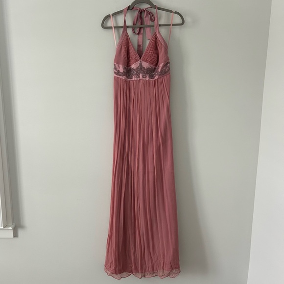 BCBGMaxAzria Dresses & Skirts - BCBG Maxazria Pink Halter Silk Beaded Halter Long Evening Dress NWT 8